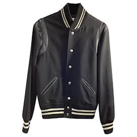 Saint Laurent- Saint Laurent Teddy Varsity Jacket in Black Wool-Black