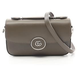 Gucci-Gucci Double G Leather Shoulder Bag-Brown