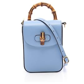 Gucci-Gucci Bamboo Leather Handbag 702106-Blue