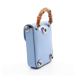 Gucci-Gucci Bamboo Leather Handbag 702106-Blue