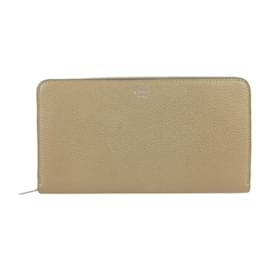 Céline-Celine Beige Leather Long Wallet-Beige