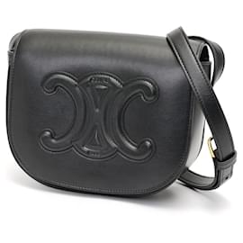 Céline-Celine Folco Cuir Triomphe Shoulder Bag-Black