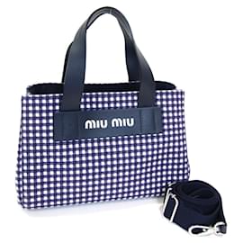 Miu Miu-Miu Miu Navy Canvas Leather Handbag-Navy blue