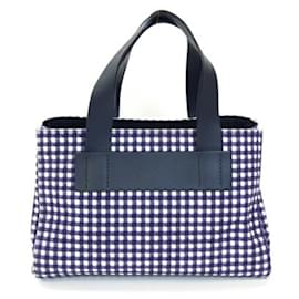 Miu Miu-Miu Miu Navy Canvas Leather Handbag-Navy blue