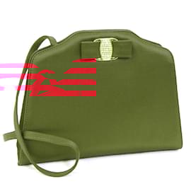 Salvatore Ferragamo-Salvatore Ferragamo Brown and Red Satin Shoulder Bag-Brown,Red