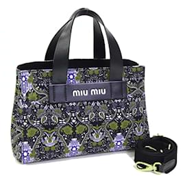 Miu Miu-Miu Miu Black Multicolor Canvas Leather Shoulder Bag-Black,Multiple colors
