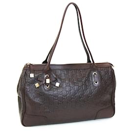 Gucci-Gucci Dark Brown Leather Tote Bag-Dark brown