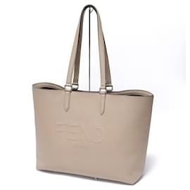 Fendi-Fendi Embossed Leather Tote Bag-Grey