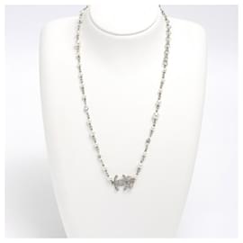 Chanel-Chanel Coco Mark Ribbon Motif Necklace-Silvery
