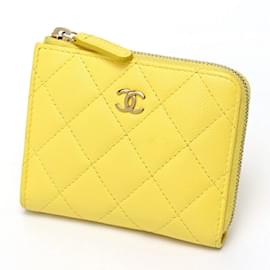 Chanel-Chanel Yellow Grained Calfskin Card Wallet-Yellow
