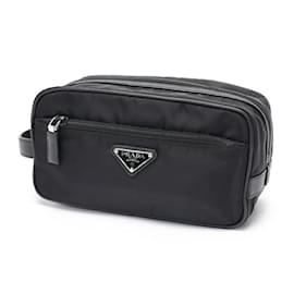 Prada-Prada Re-Nylon x Saffiano Leather Travel Pouch-Black