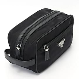 Prada-Prada Re-Nylon x Saffiano Leather Travel Pouch-Black