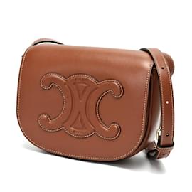 Céline-Celine Folco Cuir Triomphe Shoulder Bag-Brown