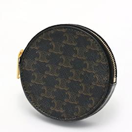 Céline-Celine Round Coin Case in Brown Canvas-Brown
