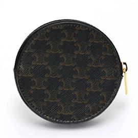 Céline-Celine Round Coin Case in Brown Canvas-Brown