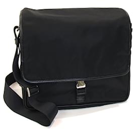 Prada-Prada Black Nylon Leather Shoulder Bag-Black