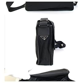 Prada-Prada Black Nylon Leather Shoulder Bag-Black