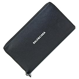 Balenciaga-Balenciaga Round Long Wallet in Black Leather-Black