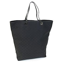 Gucci-Gucci Black Nylon Canvas and Leather Tote Bag-Black