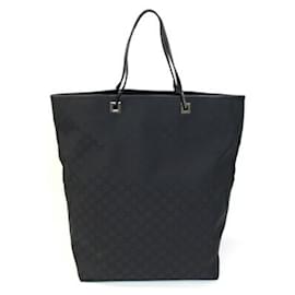 Gucci-Gucci Black Nylon Canvas and Leather Tote Bag-Black