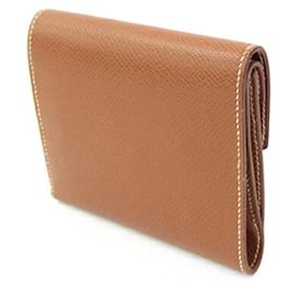 Hermès-Hermes Tri-fold Wallet in Gold Epsom Leather-Golden