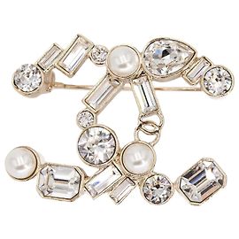 Broche Chanel Double CC Métal Champagne Doré