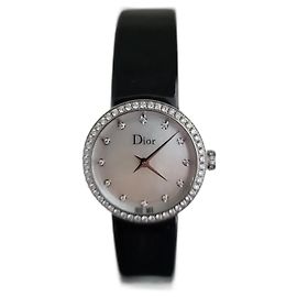 Dior D de Dior Uhr Weißer Perlmutt und Diamanten Schwarz