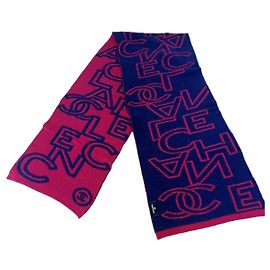 Sciarpa reversibile Chanel blu navy e rosso lampone lana Blu navy