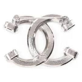 Chanel-Chanel Rhinestone Metal Brooch-Silvery