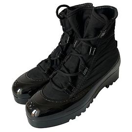 Chanel Desert Boots Black Canvas and PVC Size 40 Black