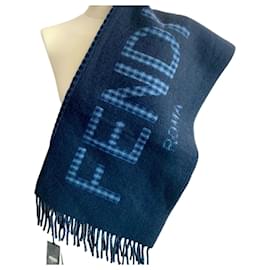 Fendi-Fendi Reversible Navy Scarf-Navy blue