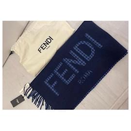 Fendi-Fendi Reversible Navy Scarf-Navy blue