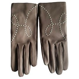 Hermès Lederhandschuhe Grau Taupe Größe 6.5 Grau