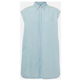 Prada-Prada Sleeveless Denim Oversize Shirt Dress 36-Blue