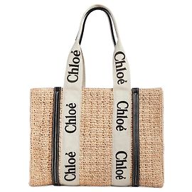 Sac cabas en raphia Woody Large de Chloé Beige