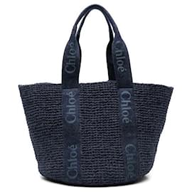 Chloé-Chloé Medium Woody Blue Tote Bag-Navy blue
