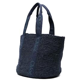 Chloé-Chloé Medium Woody Blue Tote Bag-Navy blue
