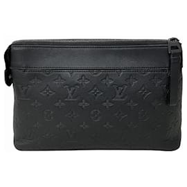 Louis Vuitton-Louis Vuitton Monogram Shadow Pochette Voyage Souple M82545 Clutch Bag-Black