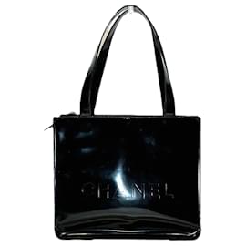 Chanel-Chanel Deca Coco Tote Enamel Patent Handbag-Black