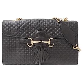 Gucci-Gucci Horsebit Leather Shoulder Bag-Black
