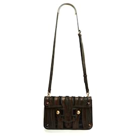 Fendi-Fendi Sac Pochette Black Brown Shaman Inspired Leather Velvet Clutch Shoulder Bag-Dark brown