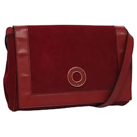 Céline-CELINE Shoulder Bag Suede Leather Red Gold Auth bs23556-Red,Golden