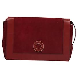 Céline-CELINE Shoulder Bag Suede Leather Red Gold Auth bs23556-Red,Golden