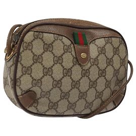 GUCCI GG Supreme Web Bolsa Sherry Línea PVC Beige Oro 156 02 066 Auth BA802 Beige Dorado