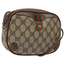 Gucci-GUCCI GG Supreme Web Sherry Line Bag PVC Beige Gold 156 02 066 Auth BA802-Beige,Golden