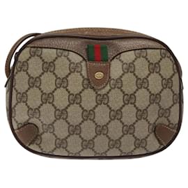 Gucci-GUCCI GG Supreme Web Sherry Line Bag PVC Beige Gold 156 02 066 Auth BA802-Beige,Golden