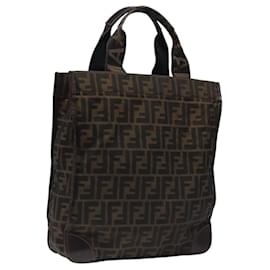 Fendi-Sac à main en toile Zucca FENDI noir marron Auth MY409-Marron,Noir