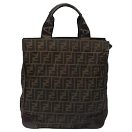 Fendi-Sac à main en toile Zucca FENDI noir marron Auth MY409-Marron,Noir