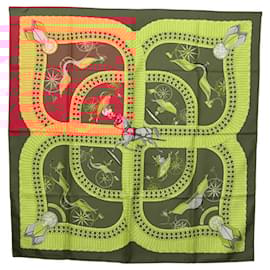 Hermès-HERMES Carre 90 Scarf VIOTURES PANIERS Silk Red Yellow Auth ki5595-Red,Yellow