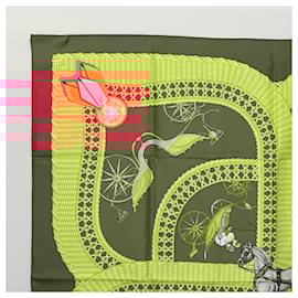 Hermès-HERMES Carre 90 Scarf VIOTURES PANIERS Silk Red Yellow Auth ki5595-Red,Yellow